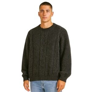 Vintage Charcoal Gray Chunky Cable Knit Wool Sweater Large XL Handmade Fisherman